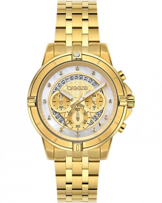 BREEZE Divinia Crystals Chronograph Gold Stainless Steel Bracelet 212311.1