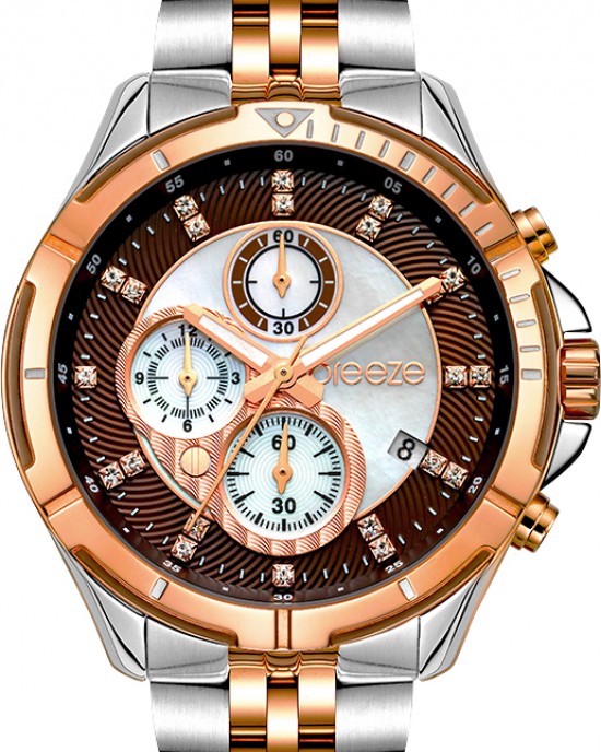 BREEZE Empressa Crystals Chronograph Two Tone Stainless Steel Bracelet 712191.6